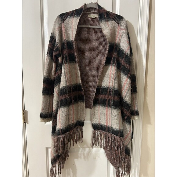 Lucky Brand Size Large Wool Mohair Blend Sweater Woman’s Pink Plaid Cardigan - Picture 5 of 11